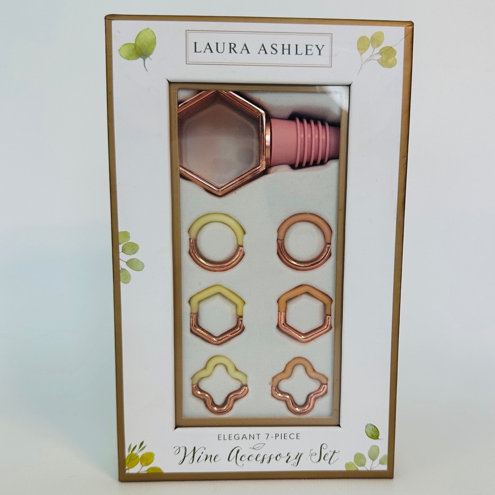 Laura Ashley Elegant 7-Piece Wine Accessory Set Bottle Stopper‎ Charms